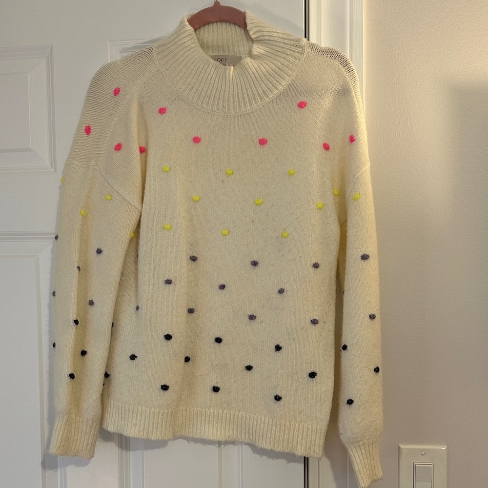 Loft Cozy Cream Polka Dot Sweater